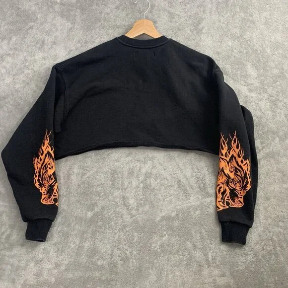 Darc Sport Sweater Womens XS She Wolves Club Crop Top Crewneck Flames Numbered - Picture 7 of 9